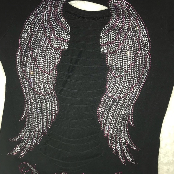 Team Juniors size Large Cut-out Angel wings Black with Rhinestone Bling - Picture 5 of 6